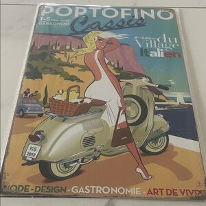 Vintage-Style Portofino Art Aluminum- Teal & Cream